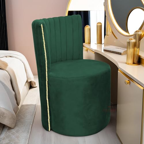Image of Luxury Velvet Ottoman Chair Pouffe Stool-Modern Round Soft-Padded Chair for Dining Room, Living Room /Cafeteria Seating /Bedroom and Dressing Area /Ottoman with Backrest (Green)