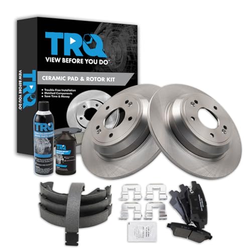 Image of TRQ Rear Brake Pad & Rotor Kit, with Chemical Kit Parking Brake Shoe Set Ceramic Compatible with 2016-2017 Kia K900