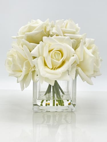 Real Touch Roses Arrangement in Vase, French Country Artificial Flowers