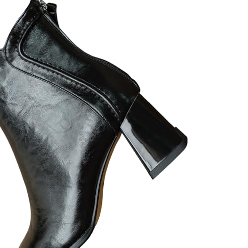 TinaCus Metal Square Toe Genuine Leather Handmade Back Zipper Mid Chunky Heels Women's Ankle Boots3