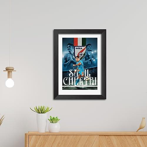 Image of TenorArts Sunil Chhetri Poster Team India Football Laminated Photo Frame Painting with Matt Finish Black Texture (12 inches x 9inches)