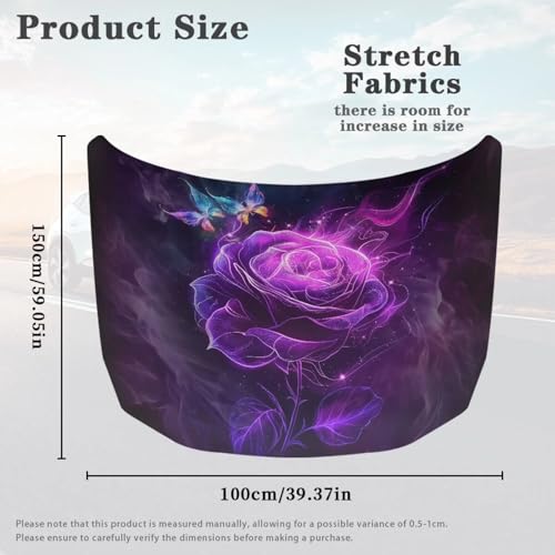 Image of Purple Rose Print Car Hood Cover 39x59 Inch Elastic Polyester Car Hood Protector All Seasons Universal Car Hood Decorative Accessories for Sedan Truck Pickup SUV