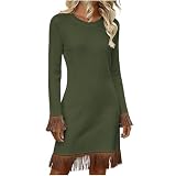 LMSXCT Womens Fringe Long Sleeve Ribbed Knit Dresses...