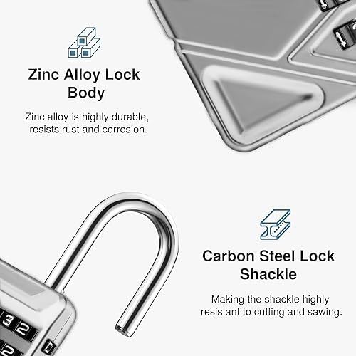 Image of 2-in-1 Padlock with Key & 4-Digit Combination | Heavy Duty Metal Security Lock with Resettable Code Wheel | Dual Unlock Lock for Gym Locker, Luggage, Storage & Travel (Silver)
