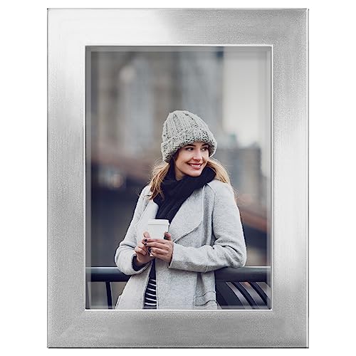 Renditions 3.5x5 inch Solid Wood Picture Frame, High Definition Glass and High-end Modern Style Ready for Wall and Tabletop Photo Display, Silver Frame