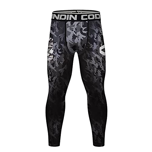 Red Plume Men's Sports Compression Pants Tights Baselayer Workout Cool Dry Long Running Leggings for Cycling Yoga Basketball (Style Q, XXL)