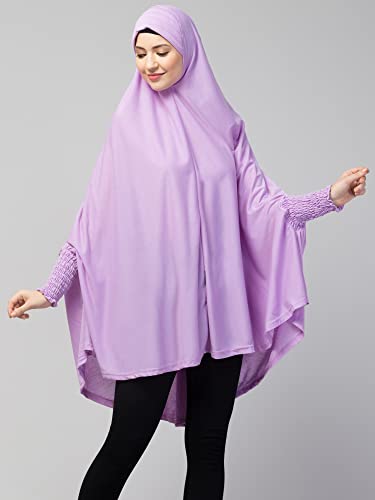Image of NAZNEEN Women's Full Coverage Khimar Hijab with Sleeves and Under Cap |Solid Pattern Cotton Set for Hajj, Umrah, and Prayer| Comfortable One-Size Head CoveR