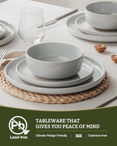 Image of Famiware Milkyway Dinnerware Sets, 24 Piece Dish Set, Plates and Bowls Sets for 8, Light Gray
