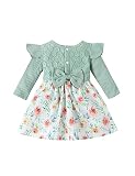 Neugeborenes Baby Mädchen Kleidung Rüschen Langarm gerippt Strampler Kleid Spitze Stickerei Floral Bowknot Jumpsuit Onesies Outfit Set