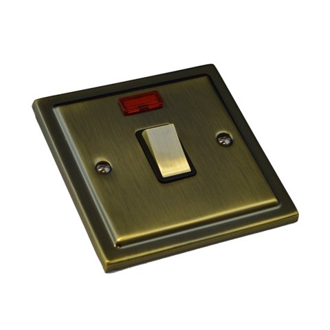 Uep Antique Brass 20A Dp Switch With Neon (Regency) R37ab