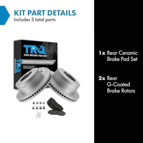 Image of TRQ Rear Brake Pad & Rotor Kit Ceramic Premium G-Coated Compatible with 2013-2019 Ford F-350 Super Duty 2013-2016 F-450 Super Duty