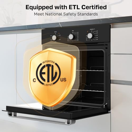 Image of ThermoMate 24 inch Electric Wall Oven, ETL Certified, 2.8 Cu. Ft. Built-in Electric Wall Oven with 5 Cooking Functions, Black, Anti-Mistouch Knob, Removable 3-Layer Glass Door, 2200W