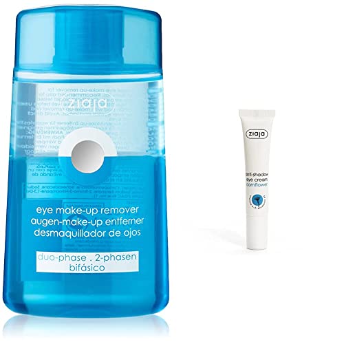 Ziaja Desmaquillador de Ojos Bifásico 120 ml & Contorno de Ojos Crema Antiojeras con Aciano - 15 ml