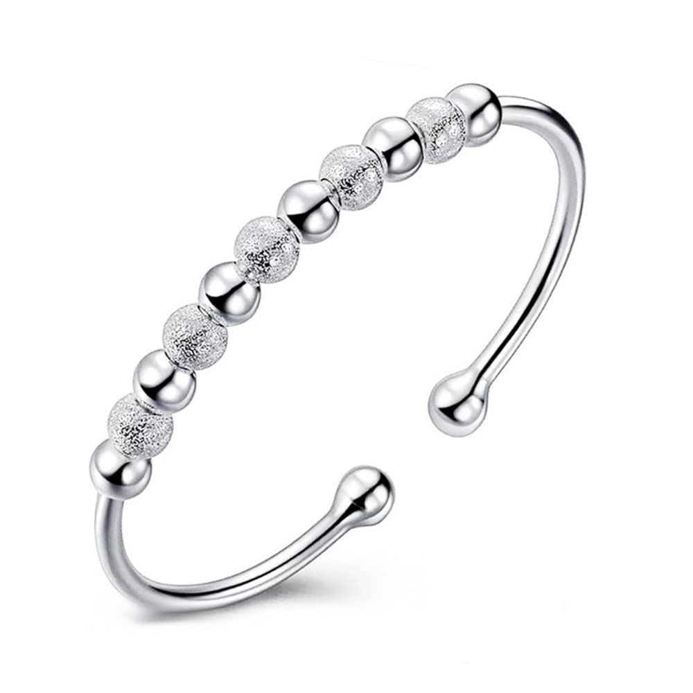 BUYITOSterling Silver Bracelets For Women 925 Sterling Silver Beads Bangle Bracelet Transfer Lucky Cuff Bracelet Adjustable Fashion Women Jewelry