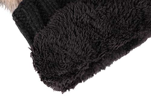 Image of YoungLove Women's Faux Fur Pompom Mickey Ears Cable Knit Winter Beanie Hat