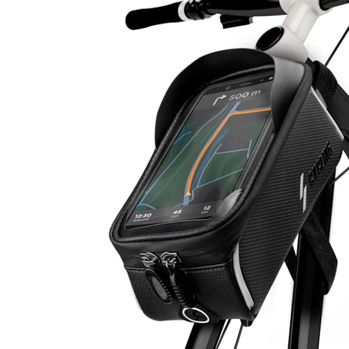 ONEFLOW Premium Handyhalterung Fahrrad Rahmentasche Wasserdicht für alle BLU Handys | Handyhalter Fahrrad Tasche Rahmen Halterung mit Smartphone Touchscreen Sichtfenster, Schwarz