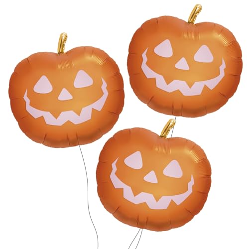 OH YEAH - 3 unidades Globo Foil Calabaza Halloween - 60 cm - Apto Helio - Decoración Terror - Globo Foil Naranja - Accesorios Decoración Pared Halloween - FÁCIL DE HINCHAR