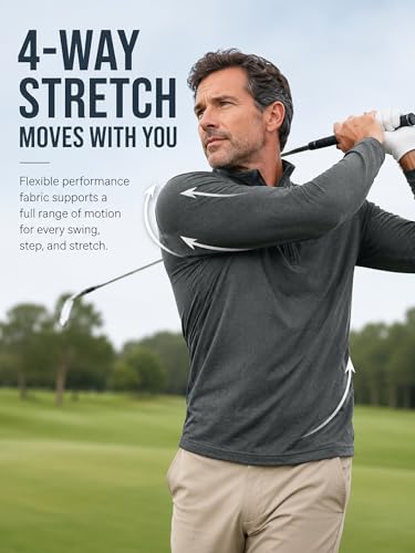 Image of Golf Quarter Zip Pullover for Men Mock Neck 1 /4 Zip Lightweight Athletic UPF 50+ Men's Long Sleeve Golf Sweatshirt
