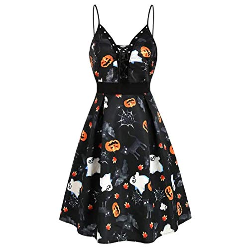 YUANCHENG Spring Autumn Halloween Pumpkin Ghost Leaf Print Lace Up Sweet Elegant Dress,01,XL steampunk buy now online YUANCHENG Spring Autumn Halloween Pumpkin Ghost Leaf Print Lace Up Sweet Elegant Dress,01,XL steampunk buy now online