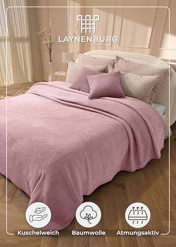 LAYNENBURG Premium Baumwolldecke 150x200 cm - Oeko-TEX 100 - Baumwollmix Kuscheldecke - Decke als Wohndecke, Sofa-Decke & Couchdecke - Wolldecke kuschelig-warm aus Baumwolle (Altrosa)