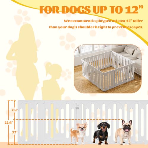 23.6" Dog Playpen for Puppies and Small Dogs, 15 Panel Indoor Pet Fence with Door&Feeding Bowl, Remove Puppy Exercise Pen, Non-Slip Dog Enclosure for Home, Apartment, Rabbit and Small Pets, White by OCEYVI - Used condition - Image 7