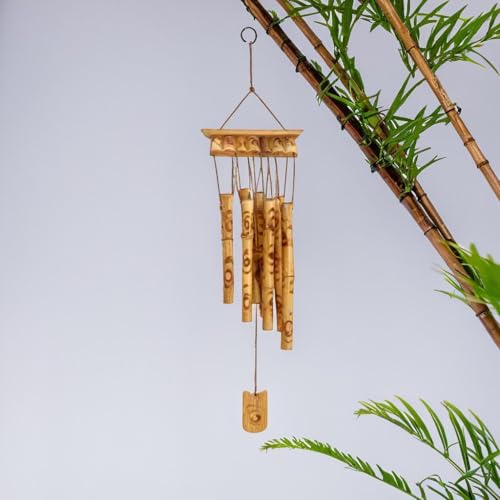 Image of Plus Value Feng Shui Bamboo Wind Chimes Wooden for Positive Energy Home, Balcony, Garden, Office Decor | Peaceful Sound, Vastu-Friendly (8 Pipes, 31.5 Inch | 80 CM)