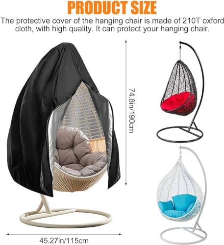 Sporgo Hängesessel Abdeckung Wasserdicht Schutzhülle: Swing Egg Chair Cover 210D Oxford Schutzhülle Hängesessel, Hängesessel Schutzhülle mit Reißverschluss und Kordelzug, Dust Cover 115 x 190 cm – Bild 3