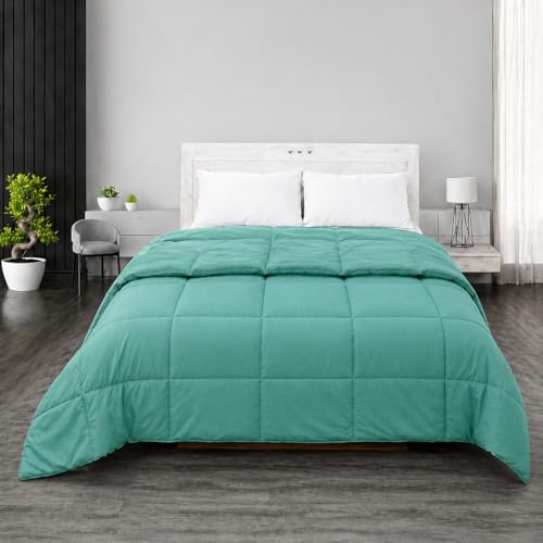 Image of Luxury Hotel Collection Cotton Comforter | All-Season Lightweight Quilt for Hot Sleepers | Plush, Breathable & Box-Stitched (King) Aqua Blue