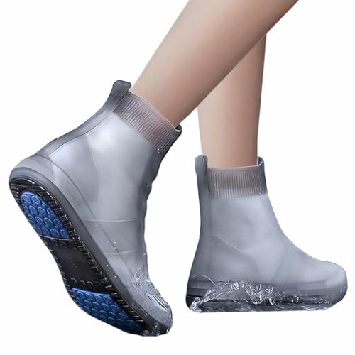 Waterproof Silicone Shoe Cover High Top Rain Boots Cover Non-Slip Shoes Protector Outdoor Reusable Thickened Footwear Wear-Resistant (Color : Gray, Size : XX-Large)