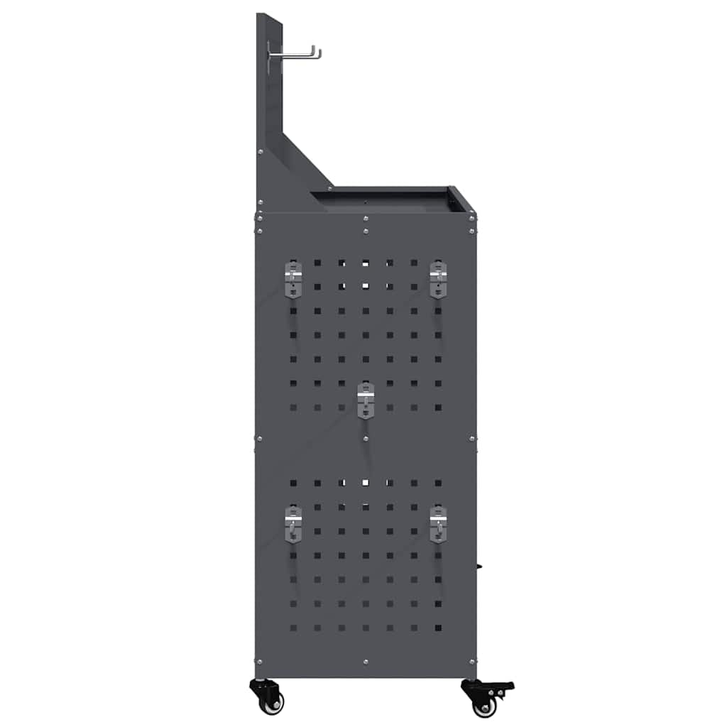 Carrello portautensili antracite in acciaio laminato a freddo, 65 x 35 x 111 cm, con 12 ganci, ruote e ripiani, per officina, garage, cantina, sistema di organizzazione e stoccaggio