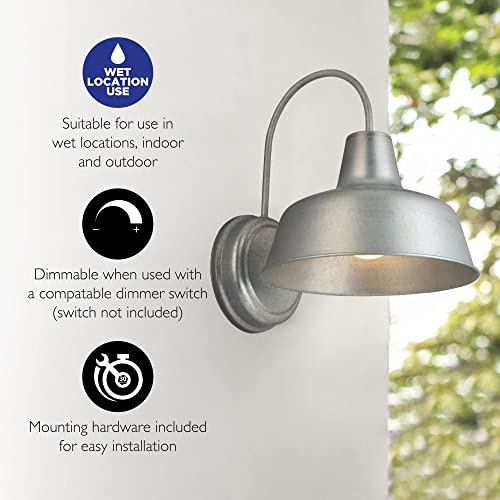 Design House 579383 Mason Industrial Modern 1 Indoor/Outdoor Wall Mount Light With Metal Shade For Porch Entryway Barn, 10 In, Galvanized #TOP5