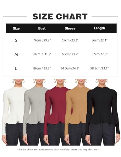 Womens Peplum Hem Crew Neck Sweater Basic Slim Fit Long Sleeve Ribbed Tunic Tops4