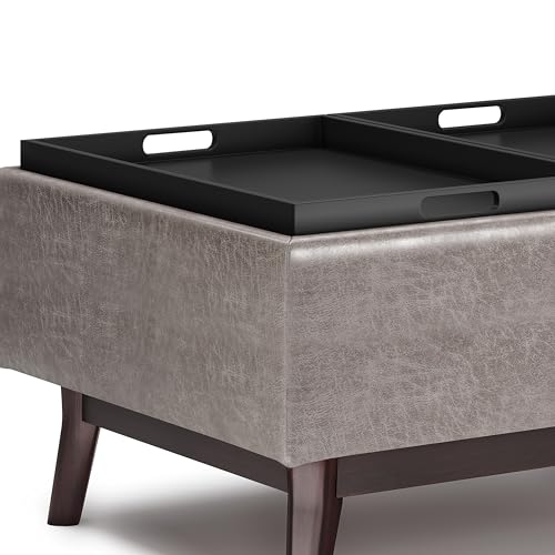 SIMPLIHOME Owen Tray Top Small Coffee Table Storage Ottoman - 34 inch Wide Upholstered Vegan Leather Rectangular Flip-Top Ottoman in Distressed Grey, Mid-Century Modern Ottoman for Living Room by SIMPLIHOME - Image 6
