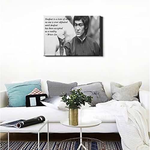 Bruce Li Canvas Framed Wall Art Prints Sports Positive Quotes Wall Decor Black And White Inspirational Li Siu Loong Picture Artwork Motivational Posters For Office Home Decoration - 12X18 Inch #TOP3