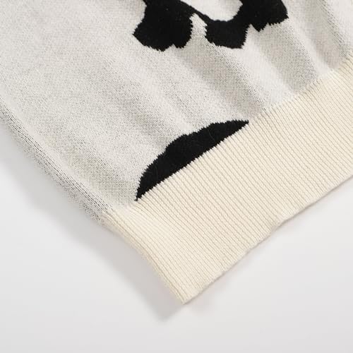 OXKNIT Men's Vintage Knitted Polo Shirt Button Down Black White Polo Short Sleeve Summer Shirt with Flower 5