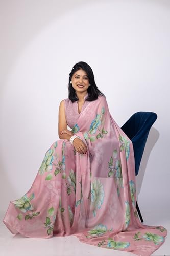 Image of MIRCHI FASHION Women Saree | Chiffon Chevron Zig Zag Printed Office Wear Sari with Blouse