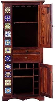 Sheesham Wood Home Bar Cabinet for All Types of Drinks Storage Cabinets Bar Furniture for Living Room Liquor Cabinet (Natural Brown Finish)