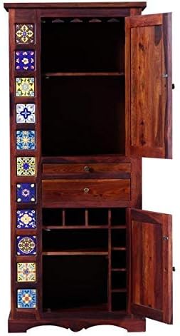 Sheesham Wood Home Bar Cabinet for All Types of Drinks Storage Cabinets Bar Furniture for Living Room Liquor Cabinet (Natural Brown Finish)