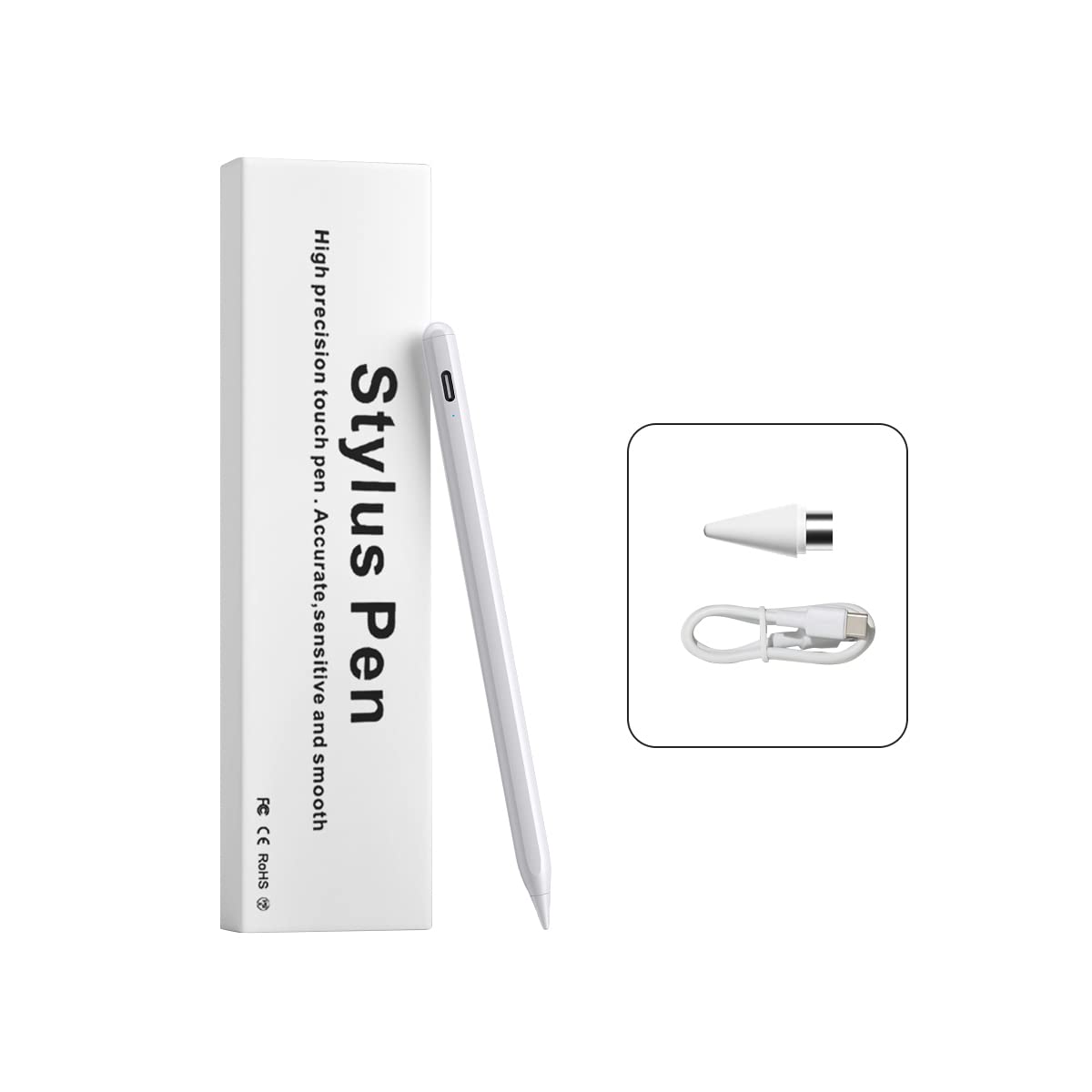 Stylet Tablette Tactile Capacitif Universel avec 2 Embouts de Rechange pour Android iOS Smartphone (Blanc)