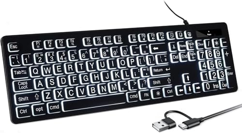 Large Print White Illuminated LED Backlit Keyboard for Mac, Full ...