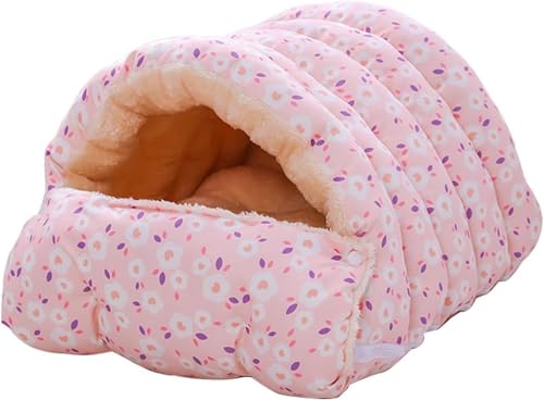 冬用ドーム型ペットハウス兼ベッド 犬猫用(小型犬・猫) ピンクカラー 洗える寝袋付き 滑り止めあったか 室内用 (ピンク)