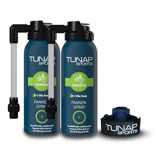 TUNAP SPORTS Pannenspray-Set – 2X Pannenspray + Fahrradhalterung | Schnelle Pannenhilfe für unterwegs | Dichtet bis 5 mm | Für Schlauch & Tubeless | Auch für E-Bikes