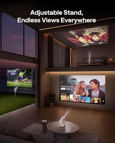 Image of Aurzen BOOM Air Google TV Portable Projector with WiFi and Bluetooth, USB-C Powered, Smart Projector for Outdoor & Home Movie, 4K Supported, Real-Time Focus, Dolby Audio, Adjustable Stand, Off-White