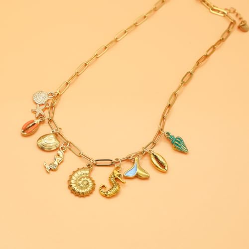 JNF Cute Boho Charm Necklace for Women Paperclip Chain Necklace Sun Moon Star Coin Heart Flower Boot Boho Bow Charms Necklaces3