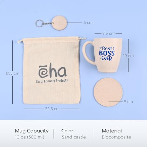 Image of Eha Earth- Friendly Best Boss Ever Mugs for Coffee | Gift Items for Boss | Birthday Gift for Men | Gifts for Sister | Set of 1 | 300 ml | Coffee Mug | Made with Rice Husk| Sand Castle