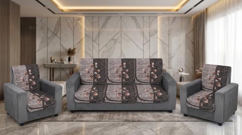 Image of KINGLY Quilted Velvet Sofa Cover Coffee Brown 3+1+1 5 Seater Anti Skid Pipe