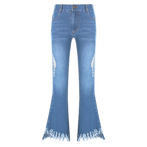 YiZYiF Kids Girls Fashion Bootcut Stretchy Flare Denim Pants Ripped Bell Bottom Jeans Casual Trousers2