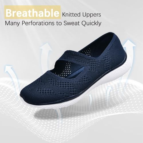 Image of HONHOLD Women's Casual Knit Mary Jane Flat Shoes with Arch Support