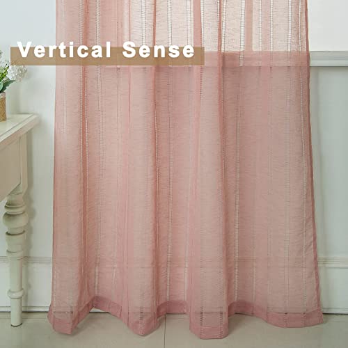 Tony's Collection Blush Pink Curtains 63 Inch Length, Fancy Holly Stripe 540D Window Semi Sheer Voile Curtains For Bedroom Girls Teen Kids Boho Baby Nursery Décor(34X63 Inch, Blush, 2 Panels) #TOP4