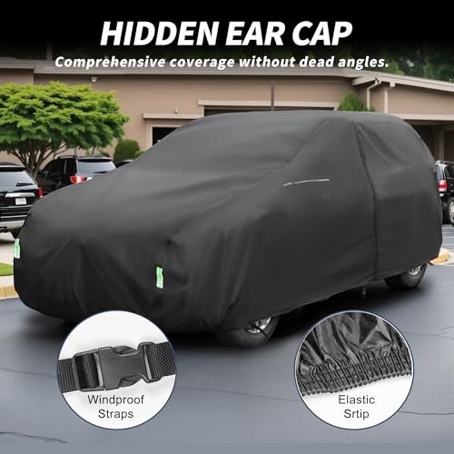 Image of X AUTOHAUX Waterproof SUV Car Cover for SUV Length 191-200 Inch SUV All Weather Protection Anti-UV Windproof with Left Side Zipper and Mirror Pockets